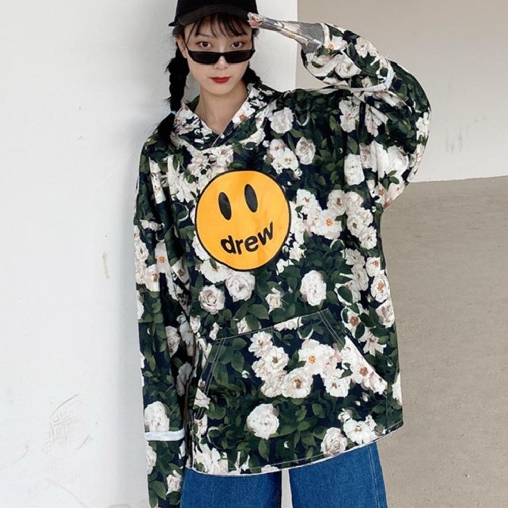 Beiber House of Drew Floral Hoodie with Smiley Face